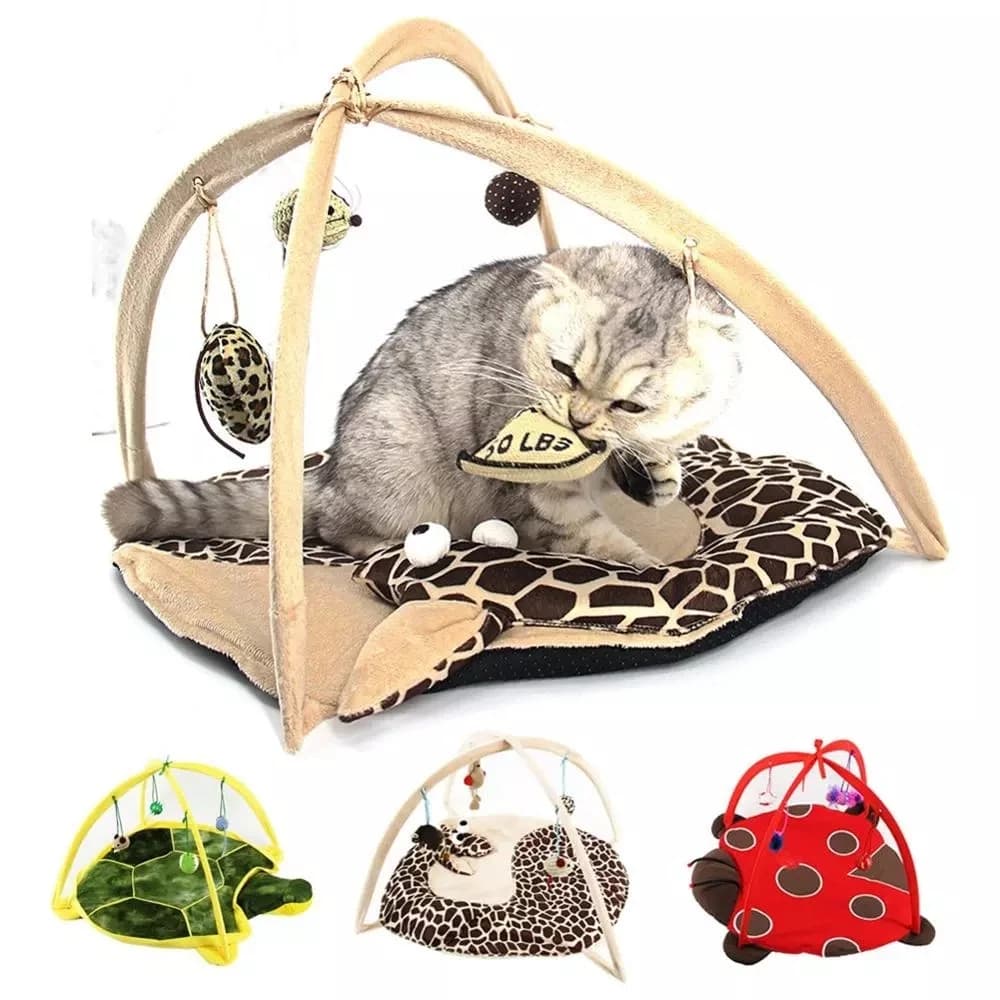 Tapis de jeu pour chat 52x35cm, centre d'activité avec jouet suspendu, balle, souris, lit d'extérieur pour animaux de compagnie, facile à transporter