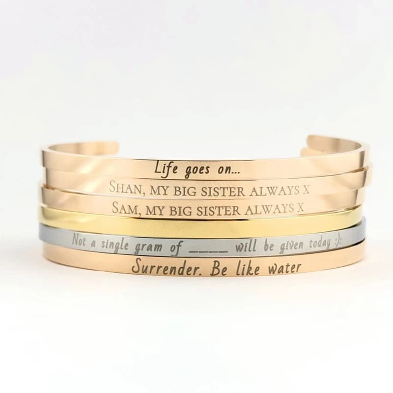 Bracelet personnalisé en acier inoxydable, gravure laser, nom, date, lettre, coordonnées, manchette, cadeau pour les amoureux, 4mm de largeur