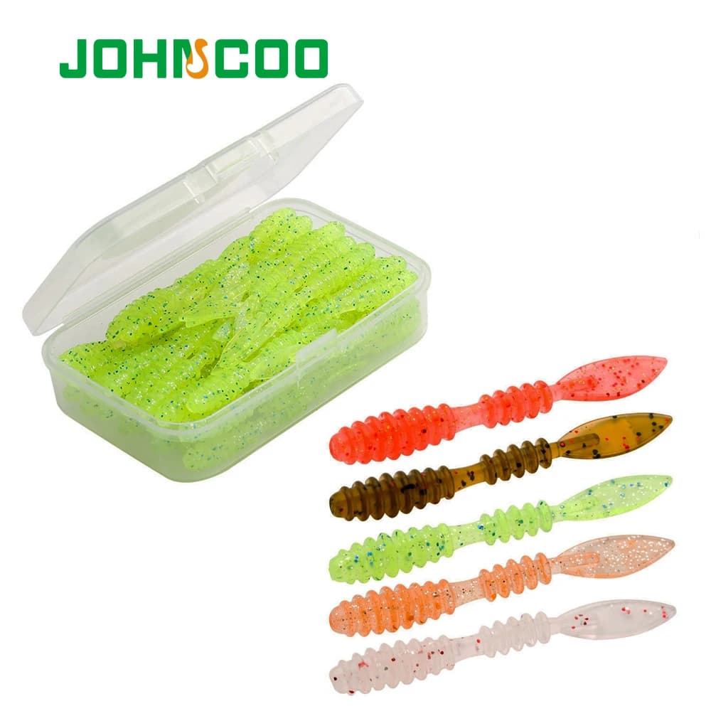 JOHNCOO 40 pièces leurres souples gabarit truite ver appâts souples 48mm 0.48g vers de mer artificiels vers de terre pêche leurres souples Wobblers
