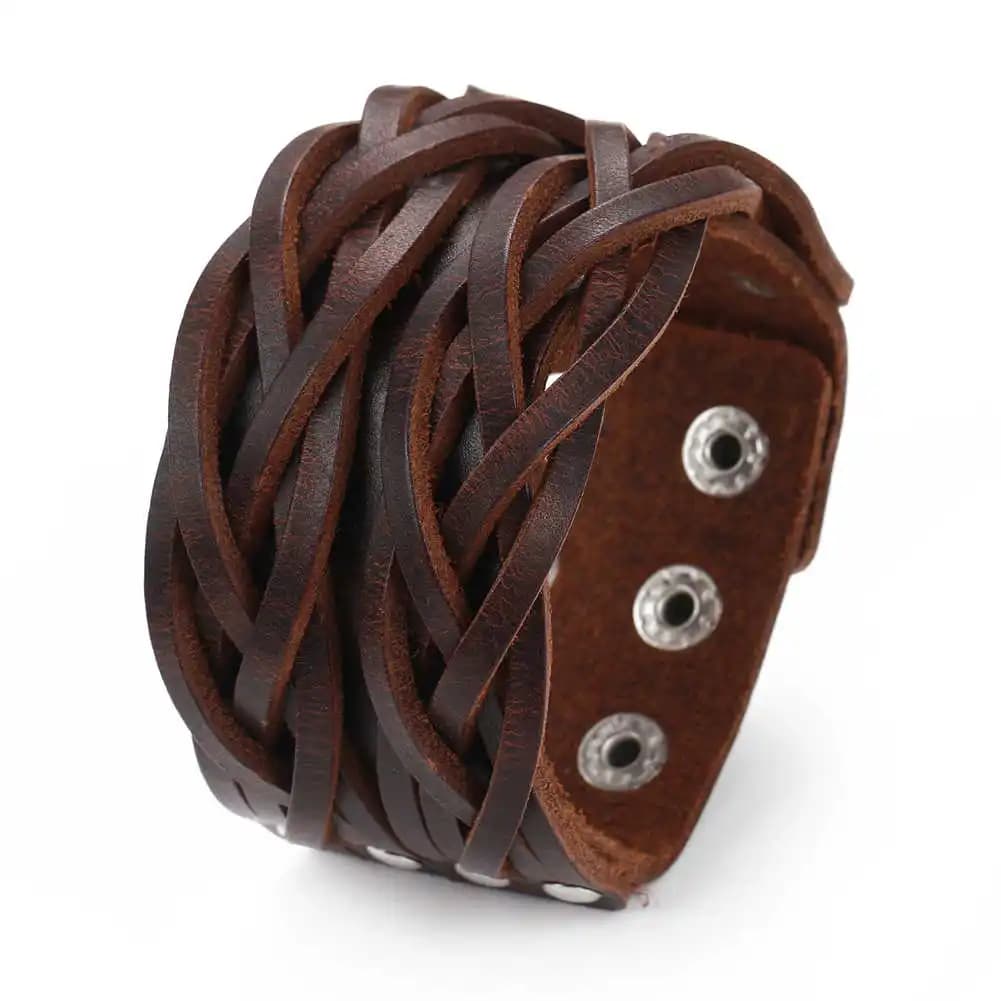 2024 tendance bijoux Vintage fait à la main tissage Bracelet en cuir véritable bijoux à breloques manchette large Bracelet en cuir hommes Pulsera Hombre