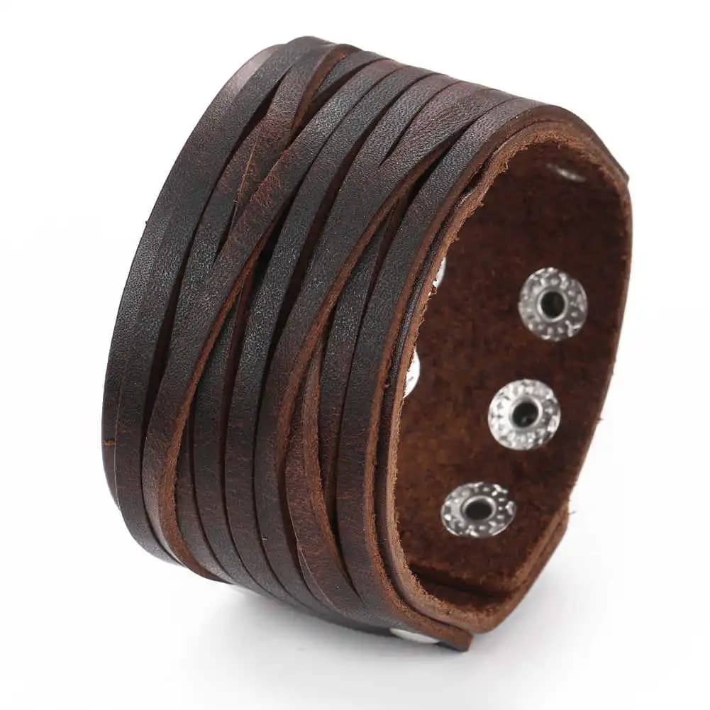 Bracelet en cuir véritable pour hommes, bijoux tendance Vintage, tissage fait à la main, manchette personnalisée, large, 2024