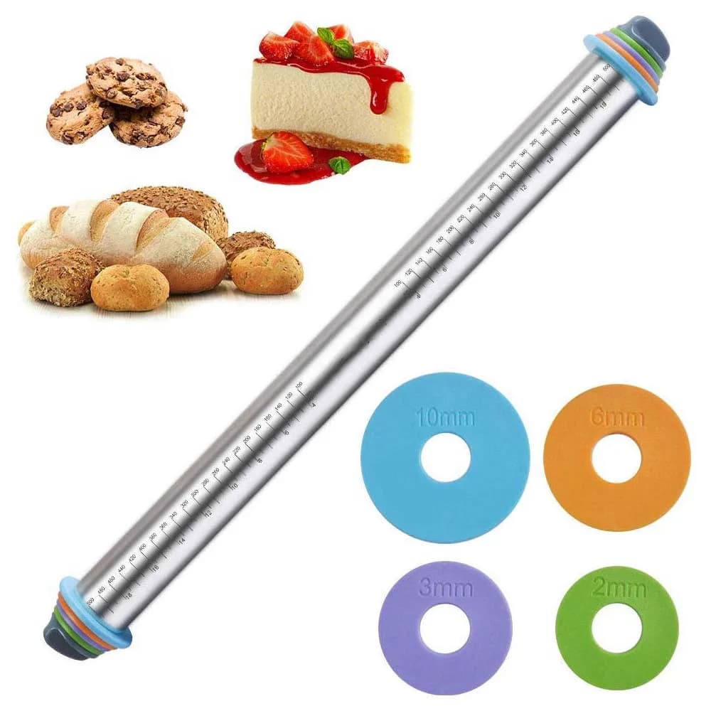 Rouleau à pâtisserie en silicone avec anneaux d'épaisseur réglables, outils de cuisson, plastique, pâte, har ant, gâteau, padrastic, cuisine