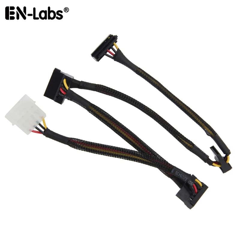 Câble adaptateur Molex 4 broches vers 2, 3 ou 4 connecteurs SATA, adaptateur Molex 4 broches à 90 degrés, connecteur d'alimentation SATA, séparateur pour 4 disques durs.