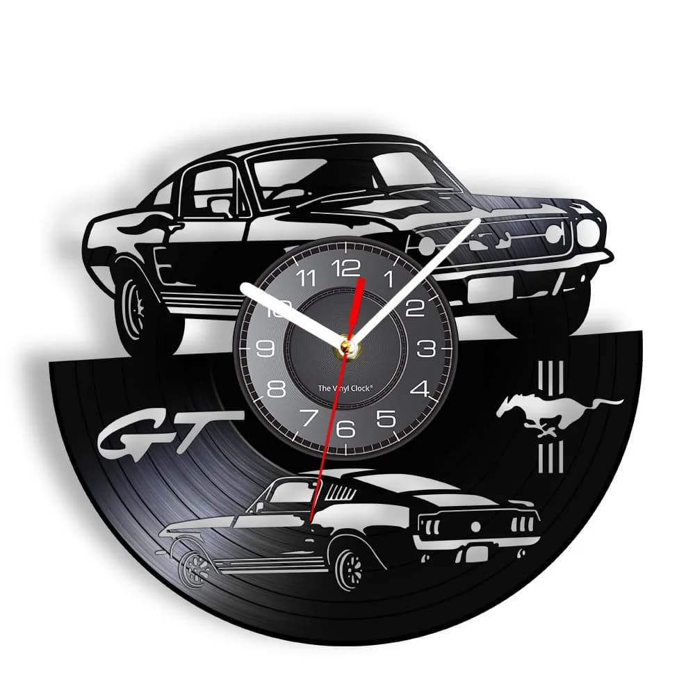 Horloge murale de voiture de sport Fastback pour homme, album vinyle, enregistrement, salle de diversification, automobile, décoration d'intérieur, montre à quartz silencieuse