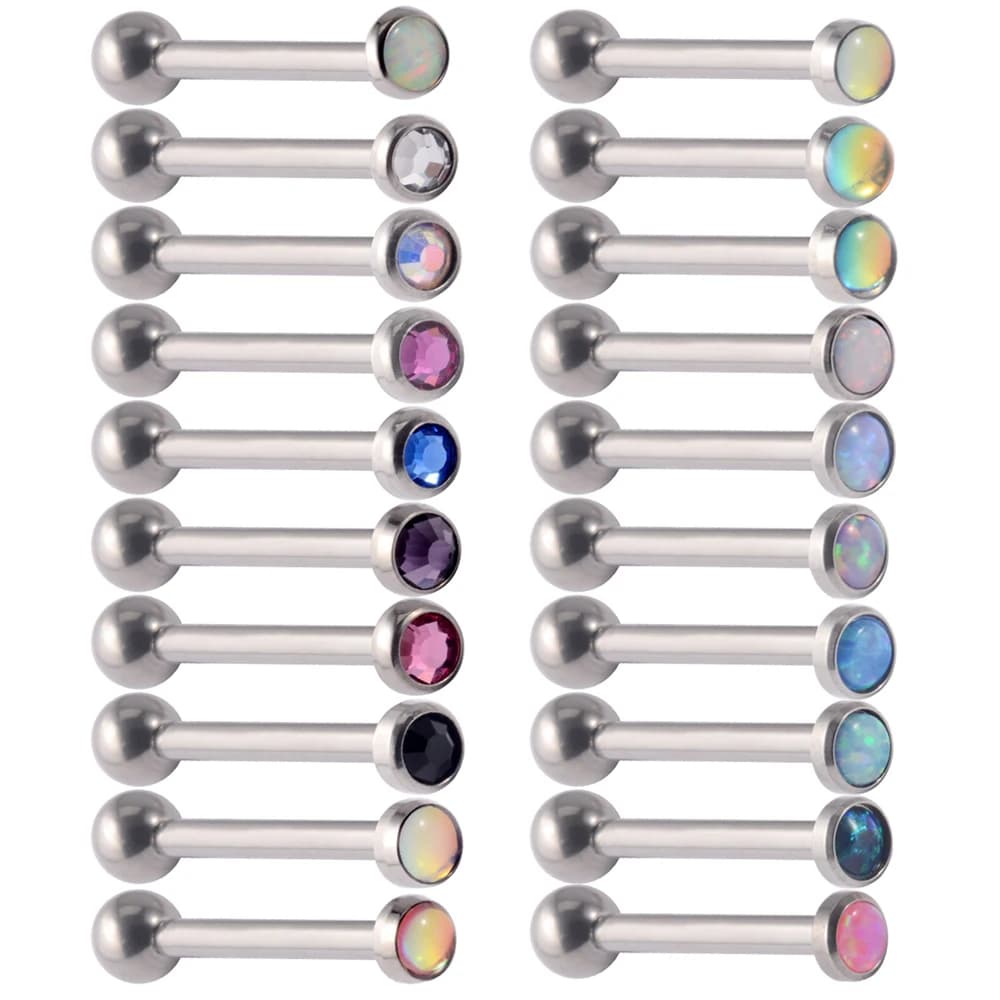 CHUANCI – anneau de Piercing en titane, opale et cristal, bijou pour la langue, avec vis, filetage interne, 14G, 1 pièce, g23