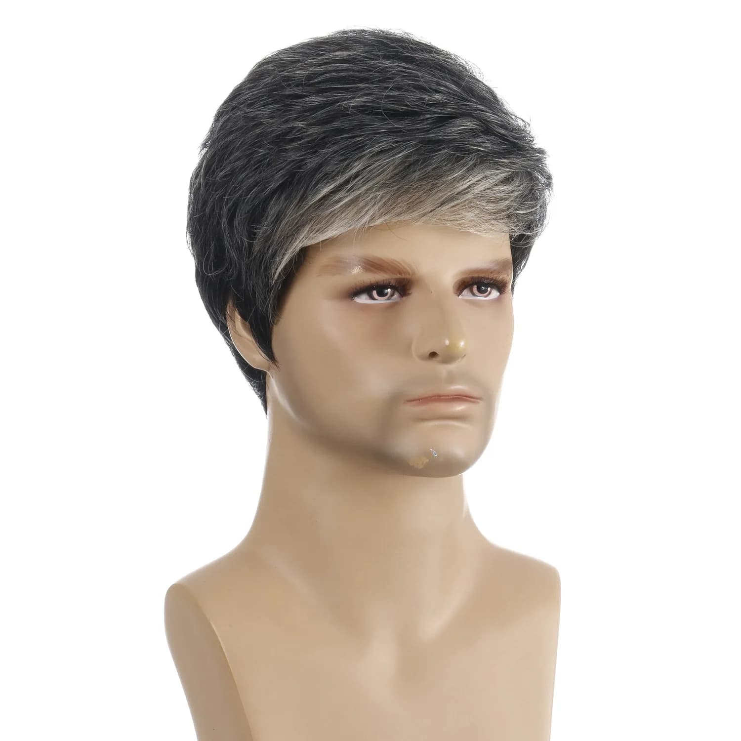 SQRDGQ perruque synthétique courte lisse pour hommes perruques naturelles pour hommes cheveux raides Ombre gris noir perruques hommes