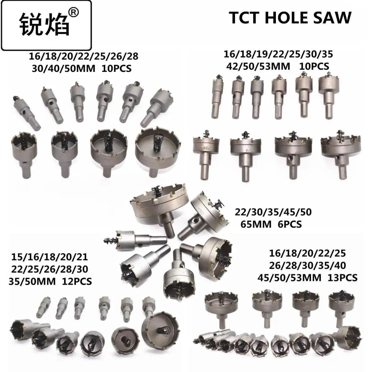 Jeu de Forets TCT pour Scie Cloche, Alliage de Carbure, Aile Alt Cutter, Plaque en Acier Inoxydable, Fer Métal, Livraison Gratuite, 6 à 13 Pièces, 15 à 65mm