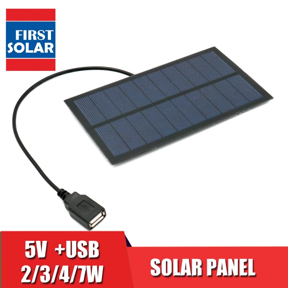 Chargeur de batterie 18650 pour panneaux solaires, sortie USB 5 V, 2W, 3W, 4W, 7W