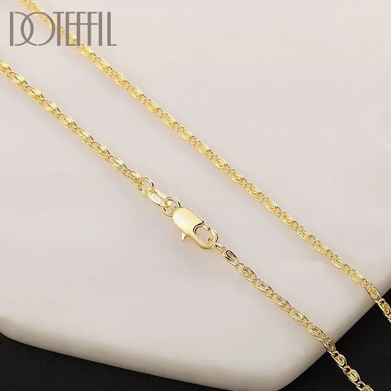 DOTEFFIL 925 argent Sterling 16/18/20/22/24 pouces or 2MM chaîne collier pour femmes homme mode cadeau de mariage bijoux