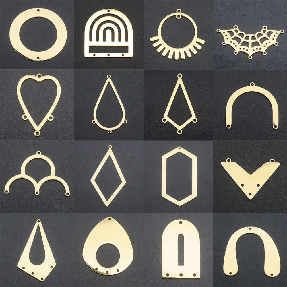 Lot de 10 connecteurs de pendentifs géométriques en acier inoxydable 316 couleur or pour la fabrication de boucles d'oreilles DIY, vente en gros de bijoux