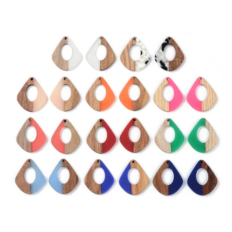 10 pièces, boucles d'oreilles en forme de goutte d'eau creuse, breloques à fabriquer soi-même, bois naturel et résine, éléments de bijouterie, accessoires faits à la main.