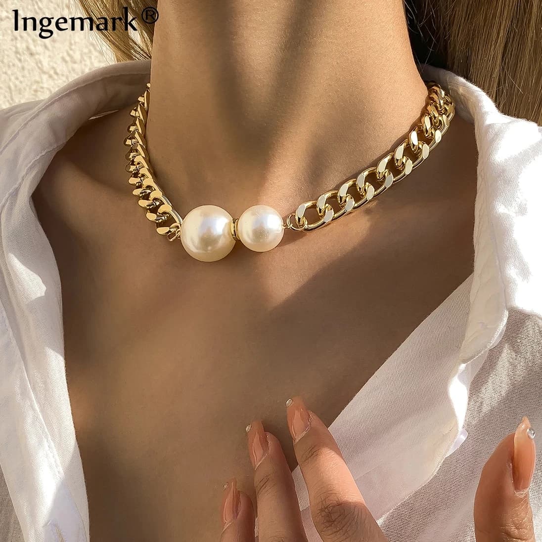 Colliers chaînes cubaines lisses Vintage pour femmes, pendentif gothique en Imitation de perles, ras de cou, accessoires de mode, bijoux, nouveau