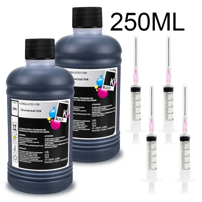 Kit d'encre universel à colorant rechargé noir, 250ml, Compatible avec les imprimantes HP Canon Epson Brother Deskjet, cartouches d'encre pour réservoir, encre CISS