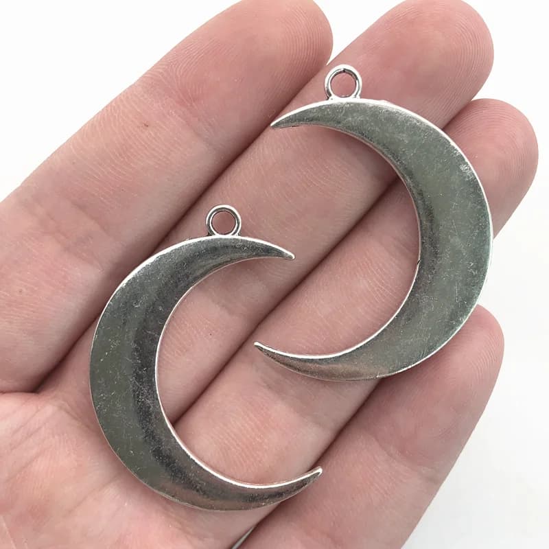 Breloques Lune Plaqué Argent, Bijoux Cadres, Artisanat Fait Main, 43x32mm, 5 Pcs