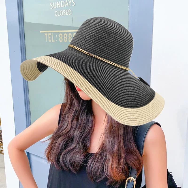 Chapeau de plage à Large bord pour femmes, couvre-chef d'été, Patchwork, paille, emballage, mode, Anti-UV, Panama, HT3547