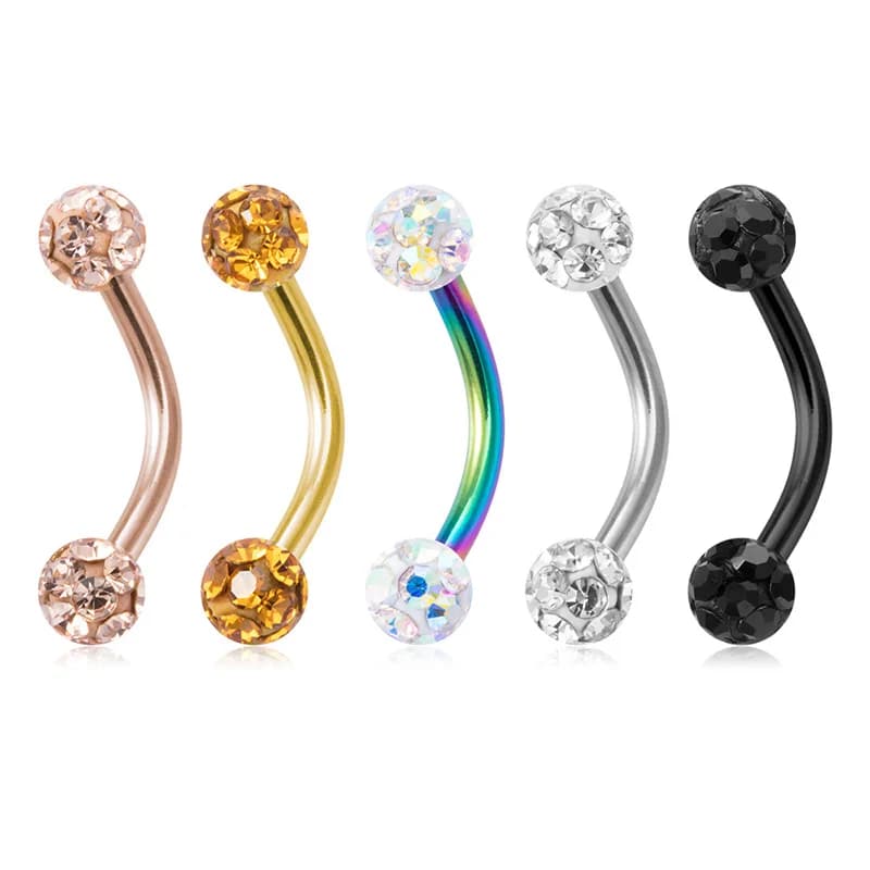 1PC Bling incurvé haltère sourcil anneaux Piercing 16G acier chirurgical Daith Rook boucle d'oreille nombril anneau nouveau lèvre Piercing bijoux