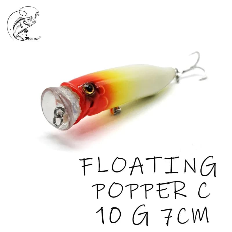 Thritop-Leurre de pêche Popper longue durée, appât dur flottant, matériel de pêche, TP153, haute qualité, 10G, 70mm, 5 couleurs