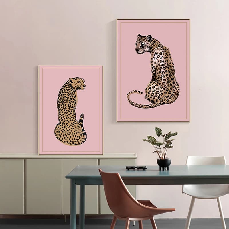 Peinture de léopard moderne, toile d'art mural, impression nordique rose Vogue Animal, affiche Ins image pour salon, décor de maison sans cadre