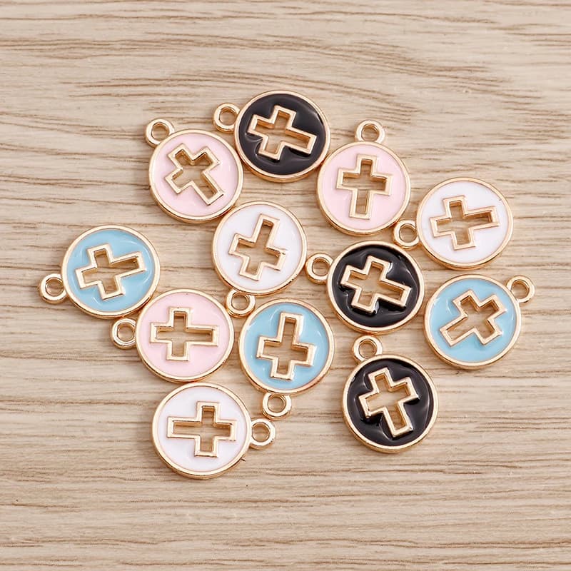 10 pièces 10*13mm religieux creux croix breloques pendentifs pour colliers boucles d'oreilles 4 couleurs émail breloques à la main bijoux à bricoler soi-même faisant