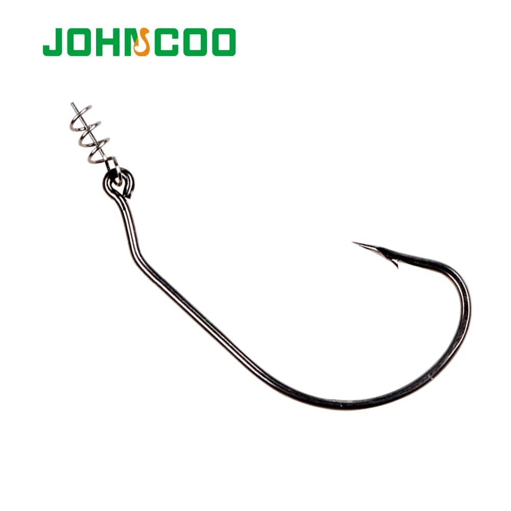 JOHNCOO 20 pièces crochet de pêche décalé en acier au carbone large manivelle hameçon pour leurre souple bar barbelé carpe matériel de pêche ver crochet