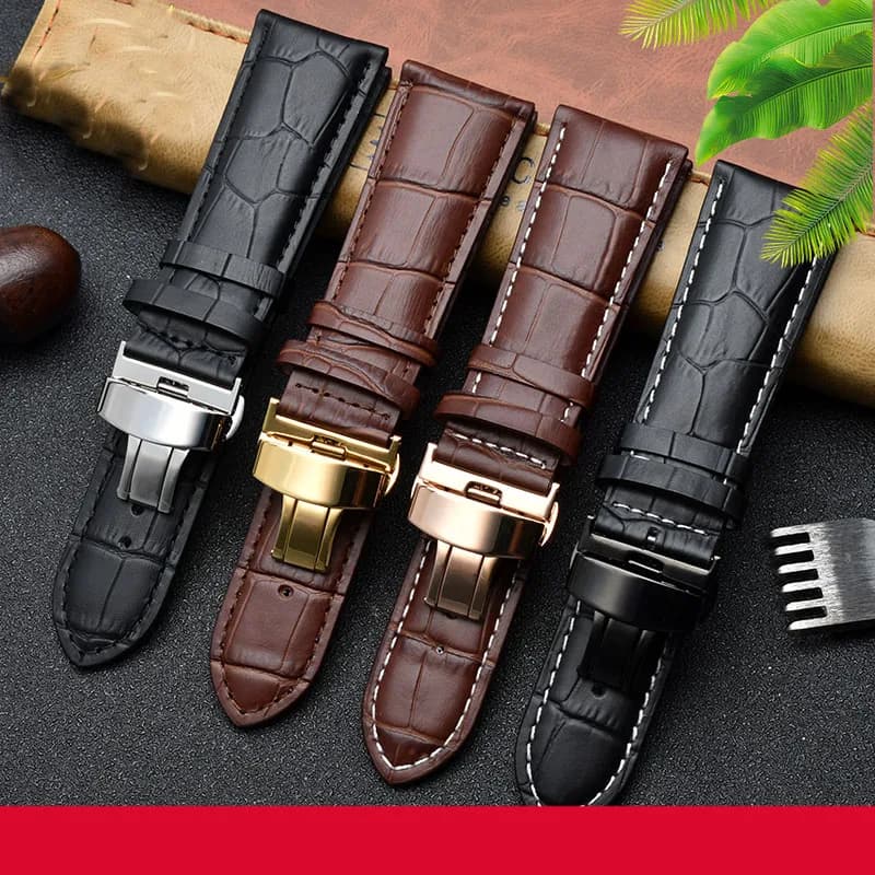 23mm 24mm 26mm 28mm grande largeur noir marron fermoir papillon hommes Alligator véritable bracelet de montre en cuir bracelets livraison gratuite