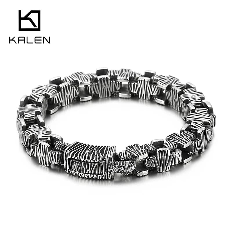 Kalen – Bracelet à breloques Vintage pour homme, bijou en acier inoxydable 316L, Texture croisée, cadeau de vacances