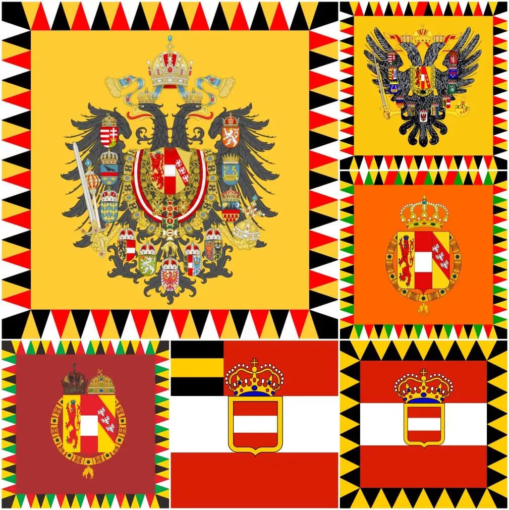 Drapeaux impériaux autrichiens standard 21x21 cm 2x2 pi 4x4 pi 120x120 cm, motif d'infanterie impériale standard, mélange de bannières du début du XIXe siècle