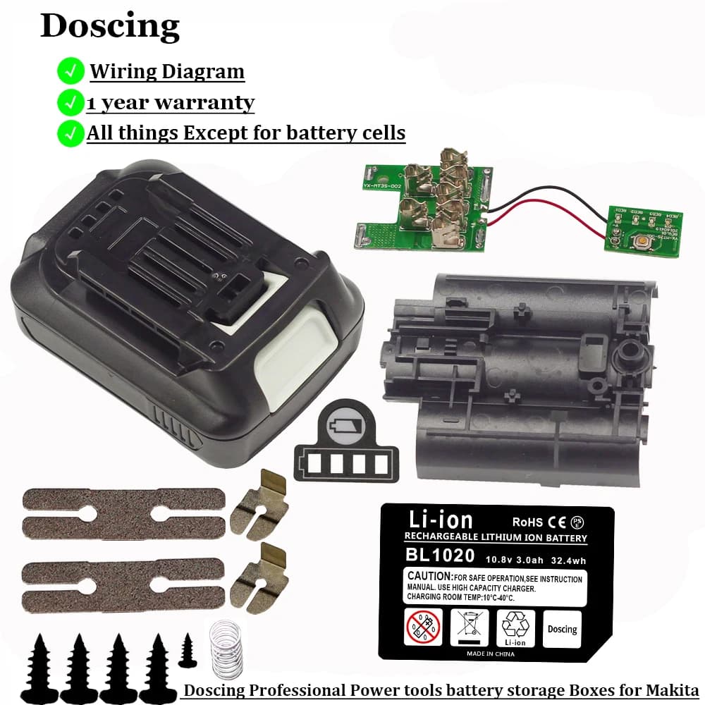 Ensemble de boîtiers de batterie avec indicateur d'alimentation LED, accessoires de batterie au lithium, Makita 10.8V, 12V, BL1015, BL1020, DF031D, TD110D