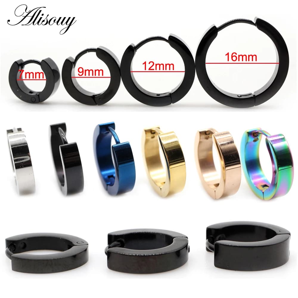 Alisouy 2pc Punk hommes/femmes en acier inoxydable cercle boucles d'oreilles sphérique Anti-allergique oreille boucle cerceau boucles d'oreilles gothique oreille bijoux