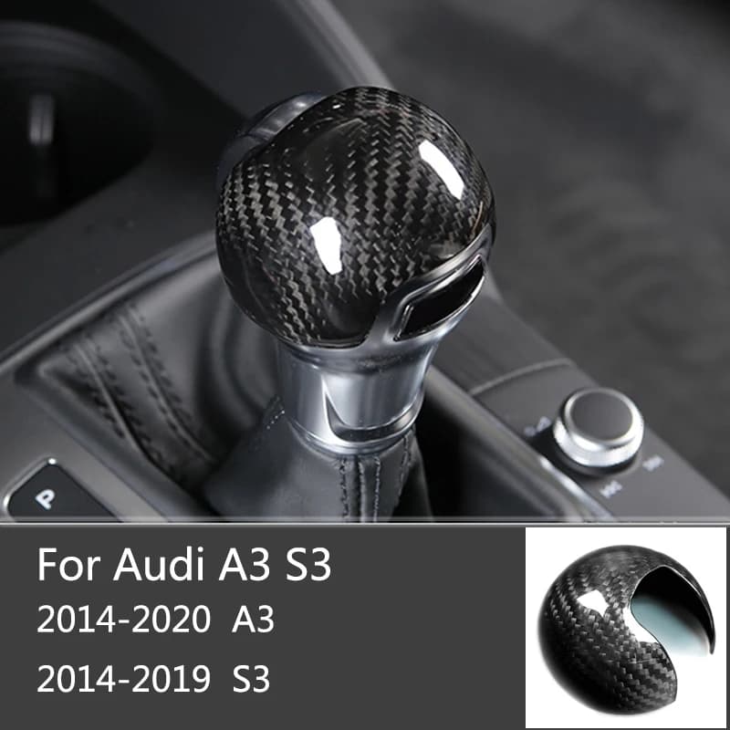 Autocollant de couverture de cadre de poignée de changement de vitesse, pour Audi A3 S3, en Fiber de carbone, couvercle de tête de pommeau de levier de vitesse adapté à audi a3 8v s3, accessoires de