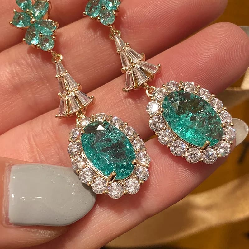 Boucles d'oreilles en pierre précieuse d'émeraude naturelle pour femme, véritable argent regardé S925, goutte d'eau d'émeraude rétro, océan de luxe, nouveau