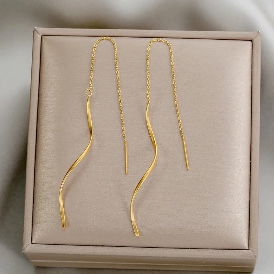 Boucles d'oreilles longues à pampilles en acier inoxydable 316L pour femmes, élégantes, simples, couleur or, goutte d'eau, bijoux élégants, cadeau de personnalité