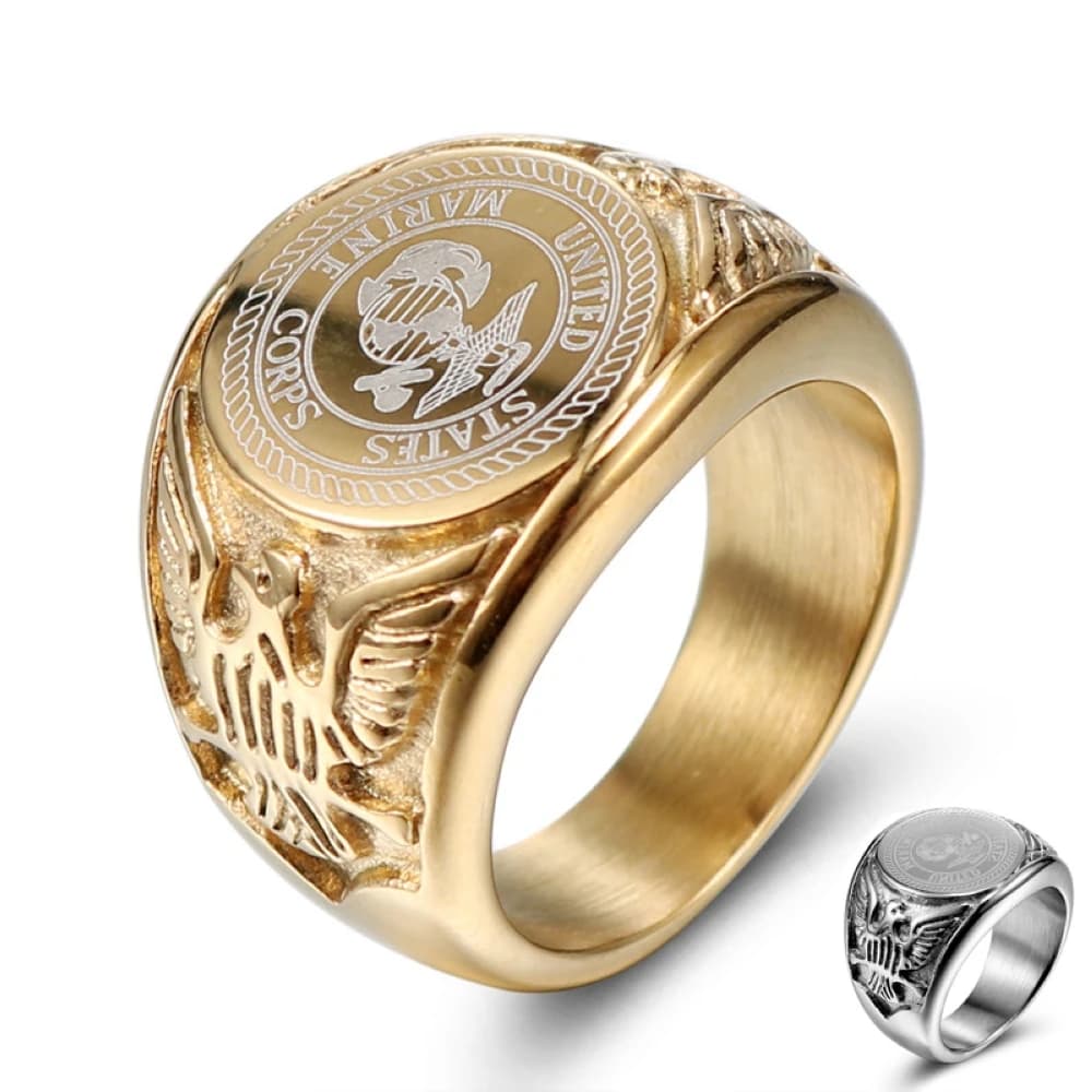 Bague en acier inoxydable plaqué or et argent, taille 8-13 # Badge aigle hommes chevalière doigt cadeau bijoux livraison directe