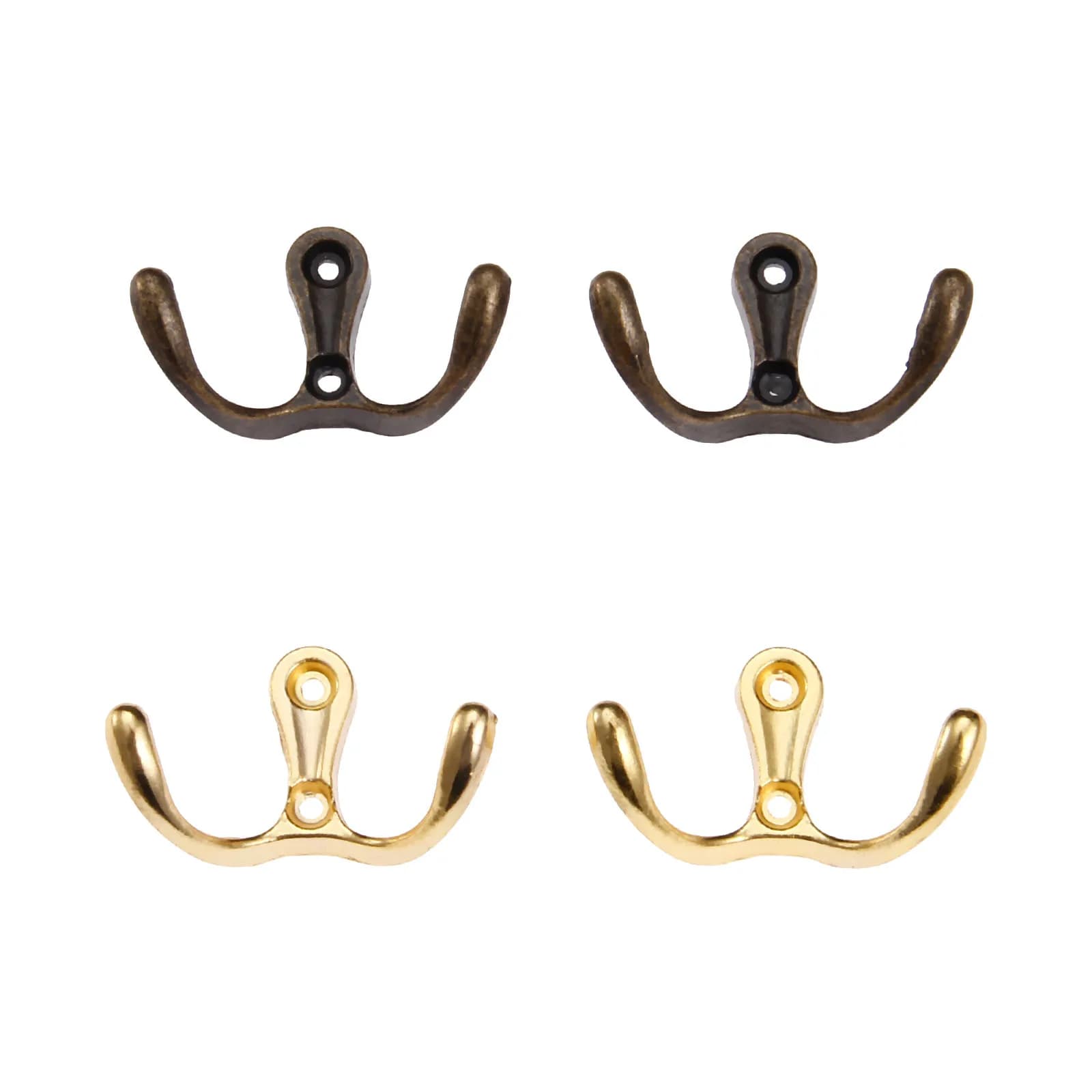 Crochets muraux à double tête avec vis, bronze antique, porte-manteau doré, clé, sac, serviette, chapeau, cuisine à domicile, 53mm x 30mm, 2 pièces