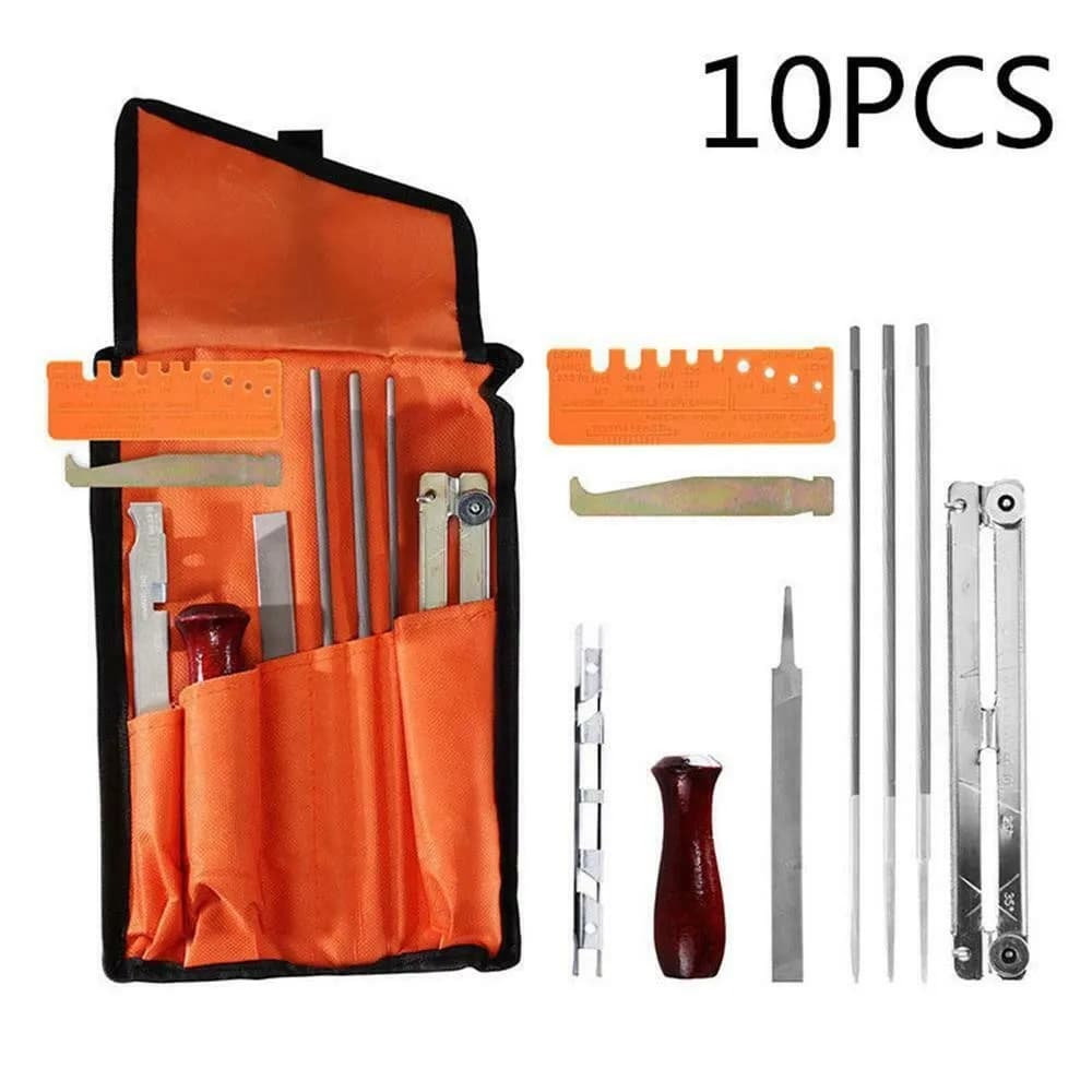 Kit de meulage de scie à chaîne professionnelle, manche en bois dur, barre de guidage de lime ronde ou plate, ensemble d'outils d'affûtage de lime, ensemble de 10 pièces