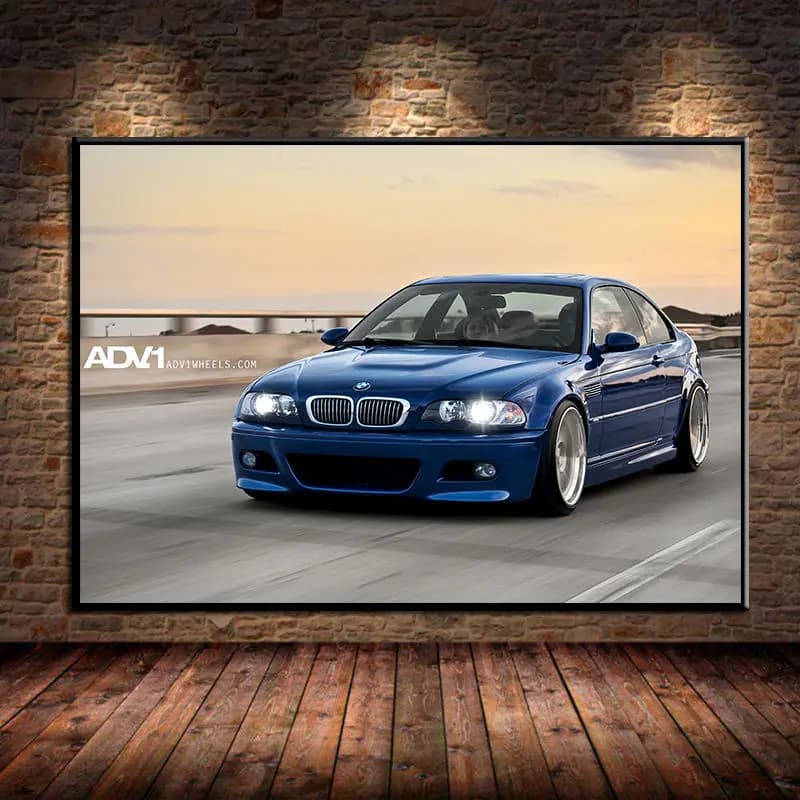 Affiche de supercar voiture bleue M3 E46, affiches d'art murales de voiture à dérive classique, imprimés, peinture sur toile pour salon, décoration de la maison