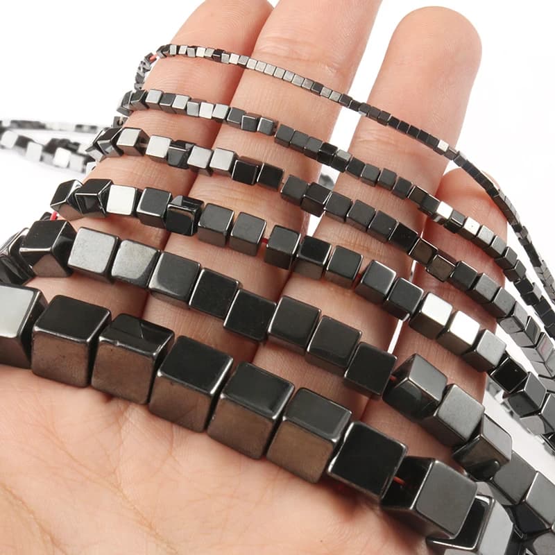 Cube carré en pierre naturelle hématite noire, 1/2/3/4/6/8mm, perles d'espacement adt pour bijoux, bracelet de bricolage, accessoires de collier