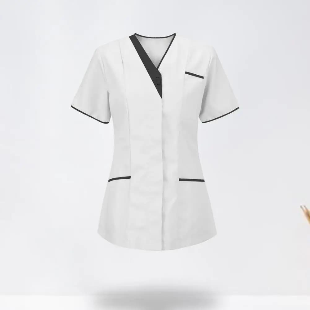Robe d'infirmière de soins de santé, vêtements d'infirmière, T-Shirt, col en V, poche, manches courtes, bouton, uniforme du personnel de soins infirmiers, vêtements de beauté Salo, tendance 60%