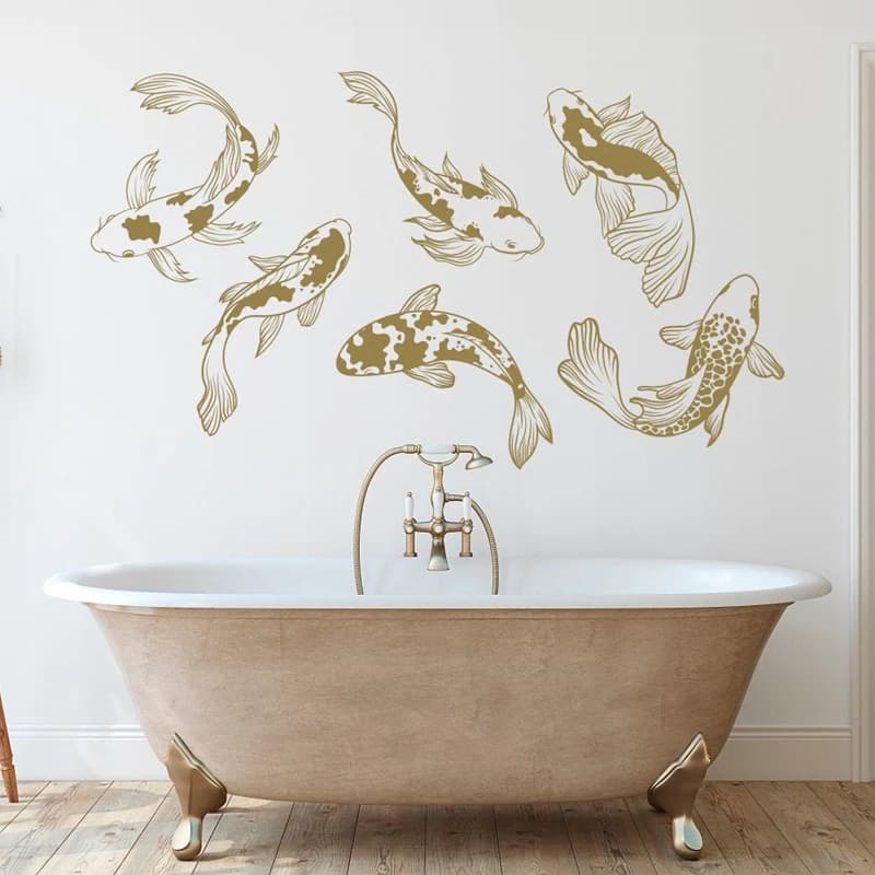 Autocollants muraux en vinyle de style japonais Koi Fish, décor à la maison, chambre à coucher, salon, décalcomanies de pêche, cadeau chauffant 007, 4775, ensemble de 6