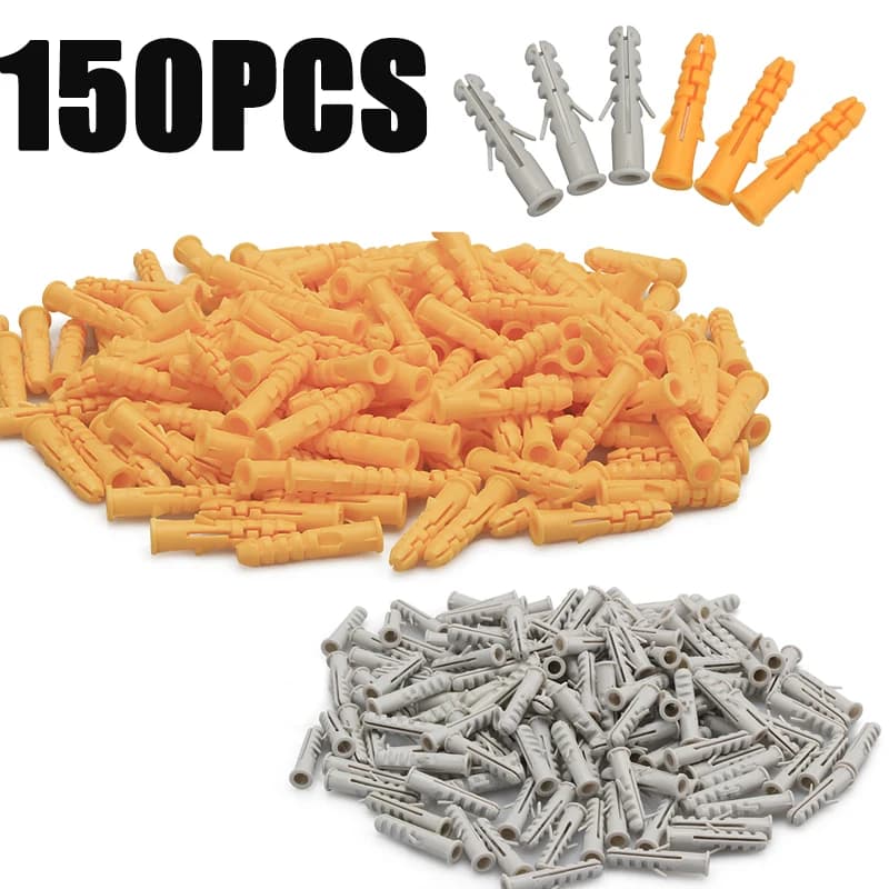 Colonne d'injecteur à vis en nylon, bouchon en caoutchouc, bouchons muraux en plastique, jaune et gris, cloison sèche, tuyau M6 x 30mm, 6 000, 150 pièces