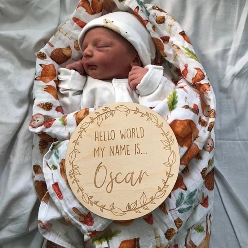 Plaque d'annonce de naissance personnalisée en bois, signe de révélation du nom de bébé, Hello World, Tacplex