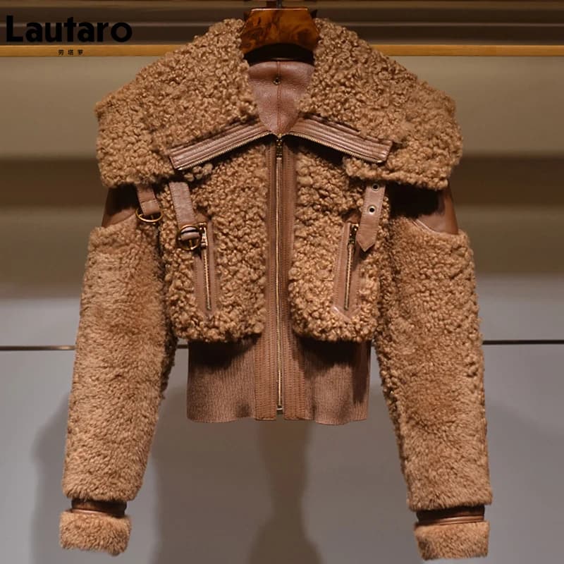 Manteau en fausse fourrure épaisse et chaude Lautaro pour femme, style patchwork, manches longues, fermeture éclair, col rabattu, veste élégante et moelleuse, mode 2021