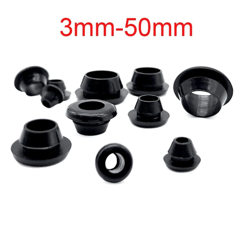 Bouchons de trou d'œillet à pression en caoutchouc noir 3mm-50mm, embouts de câble de fil de bonde, douille de protection