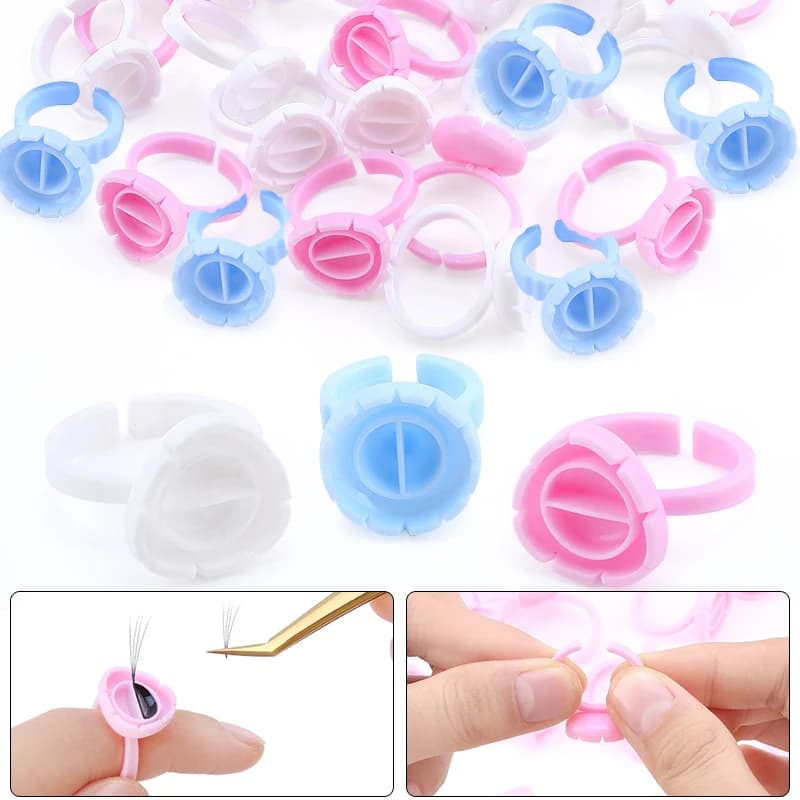 Anneaux d'extension de cils de poulet, tasse d'éventail de colle de cils, support de doigt, volume facile à faire, outils de fournitures de maquillage, nouveau, 50 pièces, 100 pièces