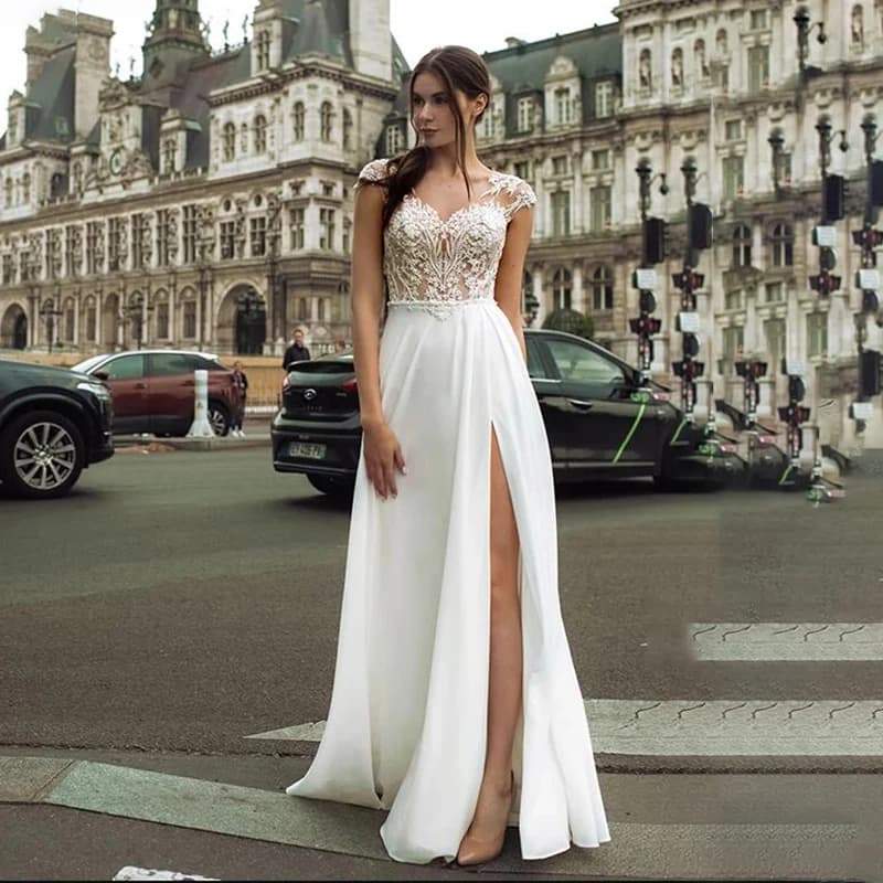 SoDigne – robe de mariée style Boho, simple, avec fente latérale, en dentelle, dos nu, col en v, robes de mariée de plage, grande taille, personnalisée, 2022