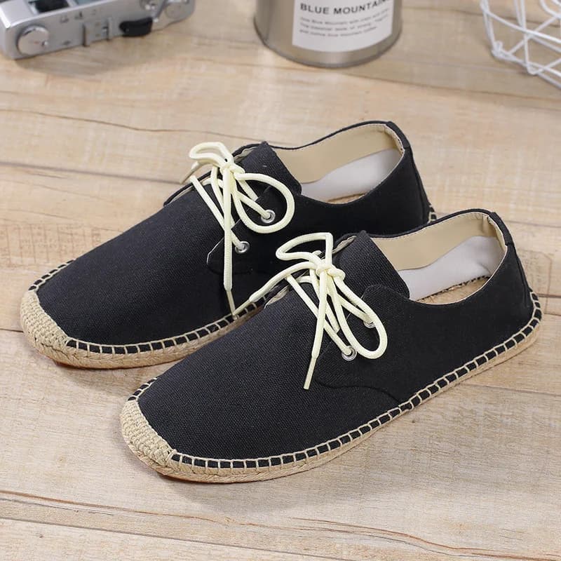 Espadrilles de couture rondes en chanvre pour hommes, chaussures à lacets décontractées, chaussures en toile d'été, chaussures Parker spéciales, respirantes, 39-45