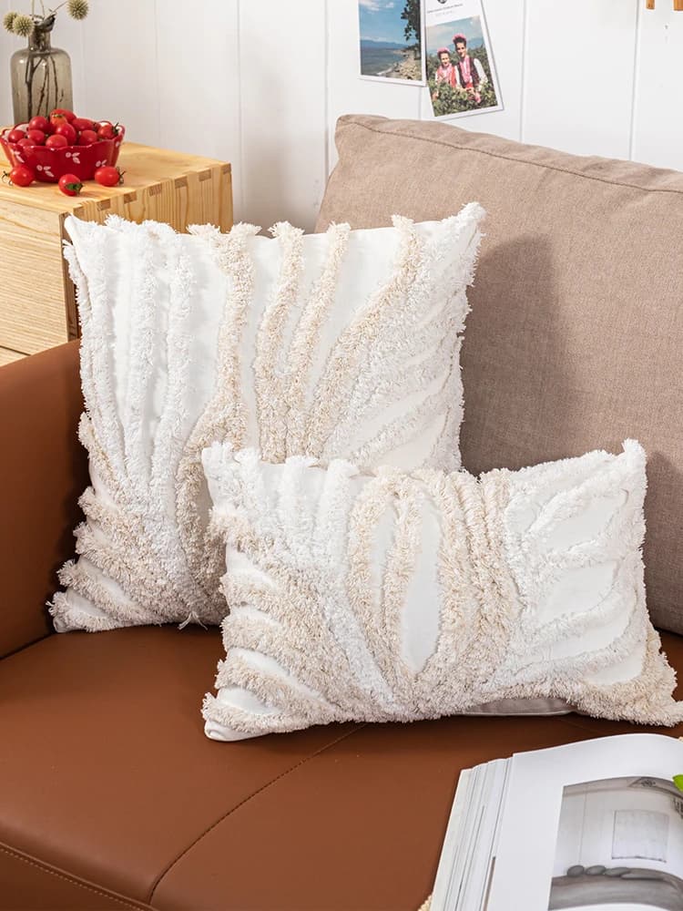 Juste de coussin touffeté beige et gris, décoration d'intérieur, 45x45cm, 30x50cm, canapé-lit, chaise, salon, chambre à coucher