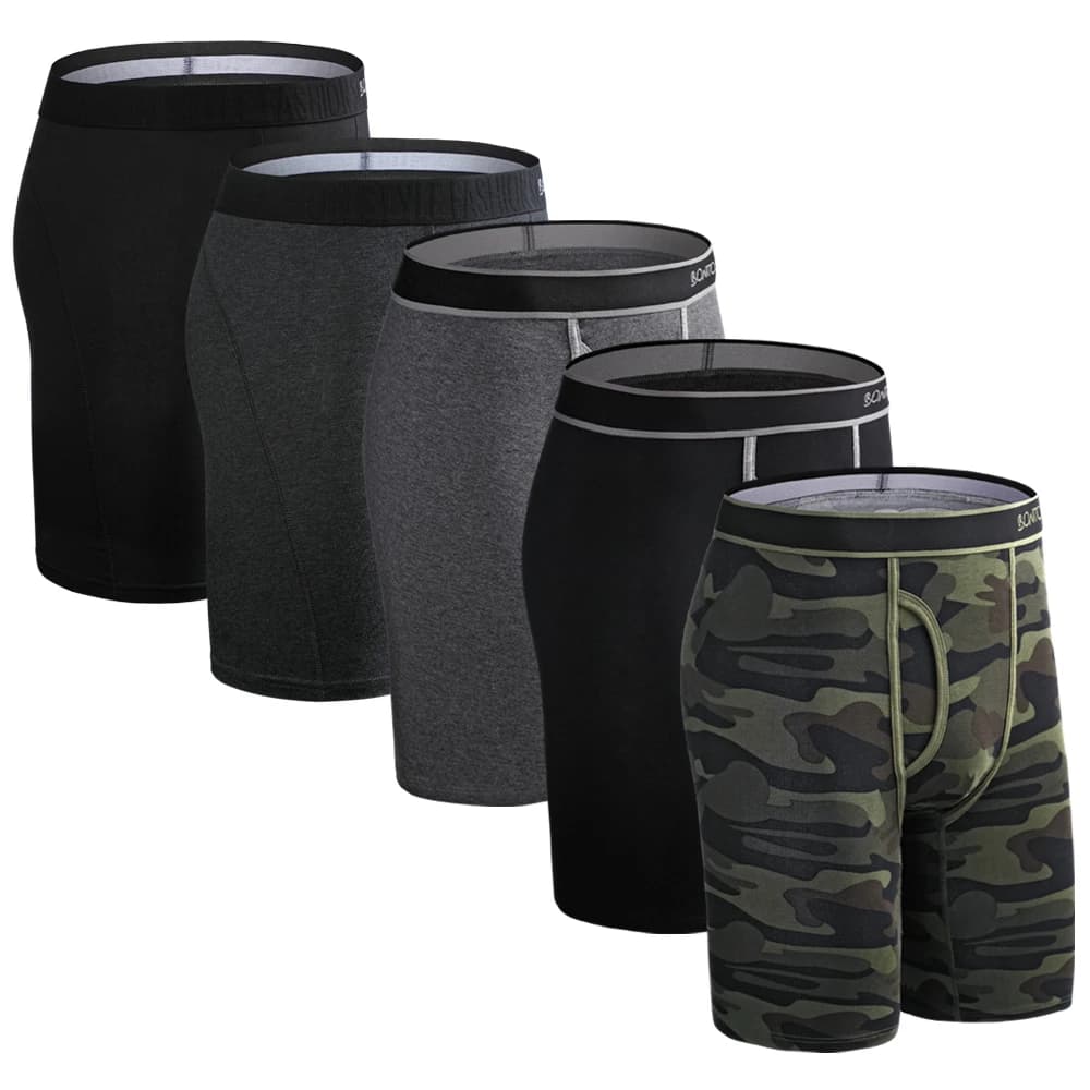 Lot de 5 boxers longs pour hommes, imprimé camouflage, sous-vêtements masculins BONITOS, caleçons à ouverture frontale