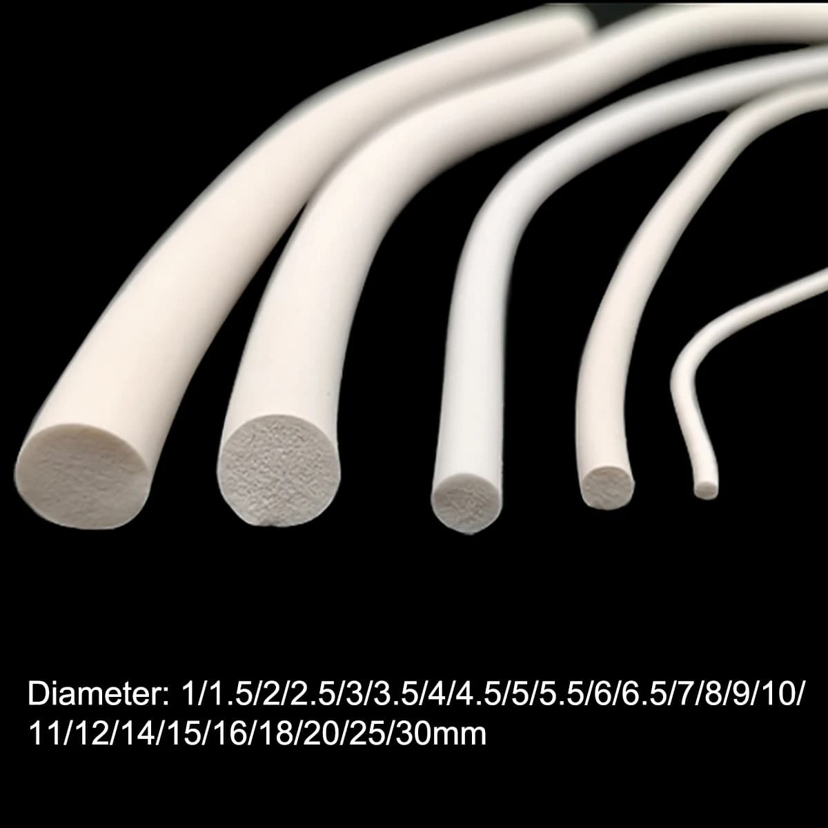 Bande d'éponge en caoutchouc de Silicone, bande d'étanchéité en mousse de Silicone blanche, cordon moussant rond VMQ Dia.1/1.5/2/2.5/3/3.5/4/4.5/5/6-30mm