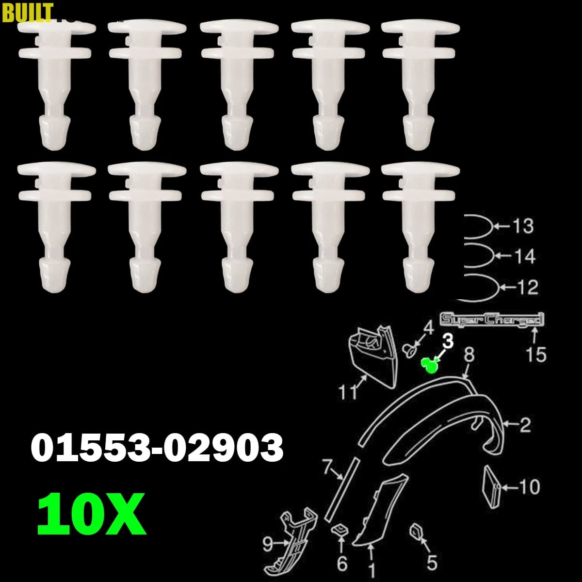 Clips de garde-boue pour arc de roue, 10 pièces, pour Nissan Navara D22 Patrol GU Frontier Pathfinder Xterra Infiniti Qx4 Qx56, doublure évasée 0155302903